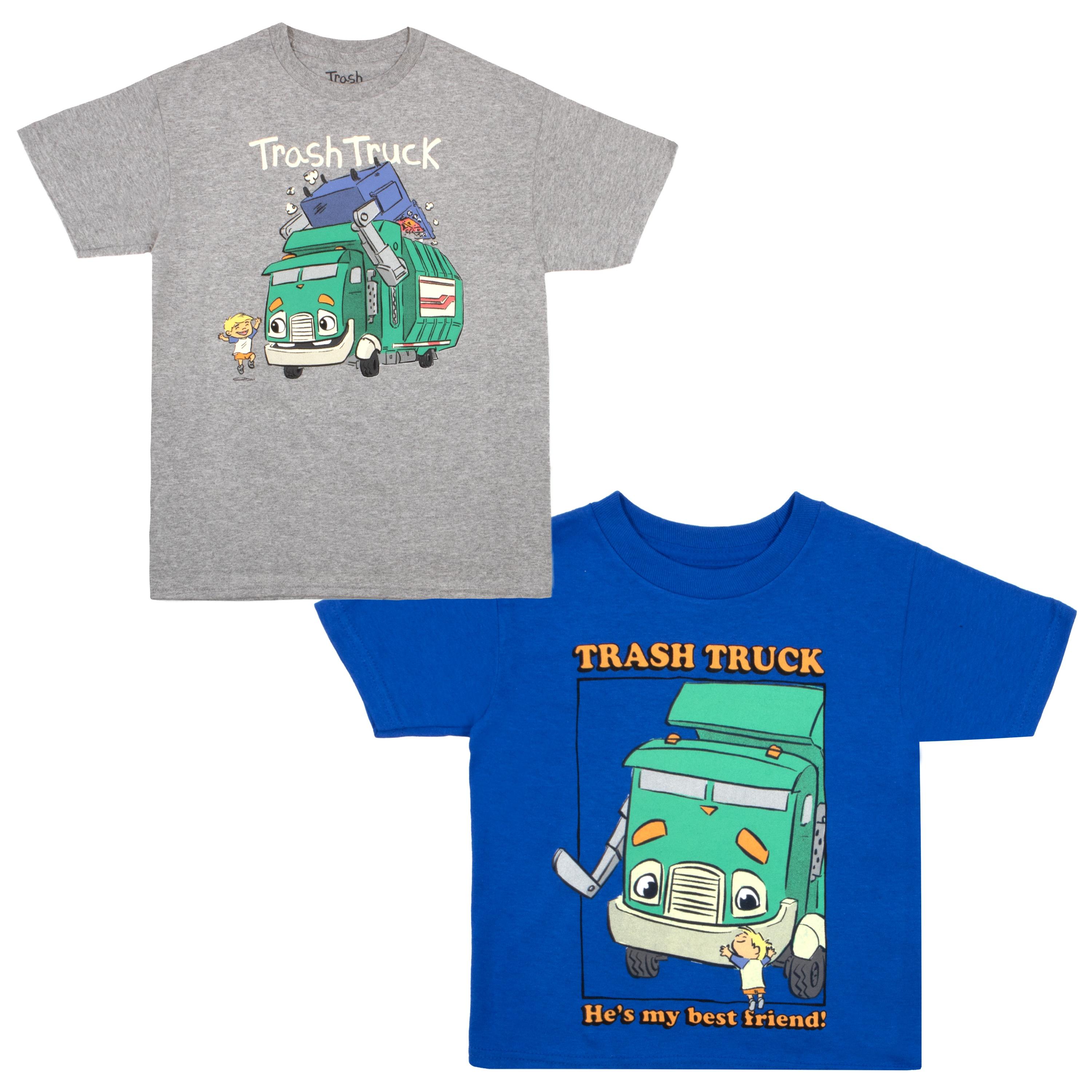 Trash Truck Characters Boys 2-Pack Short Sleeve T-Shirt Bundle Set for Kids (Sizes 2T-7)